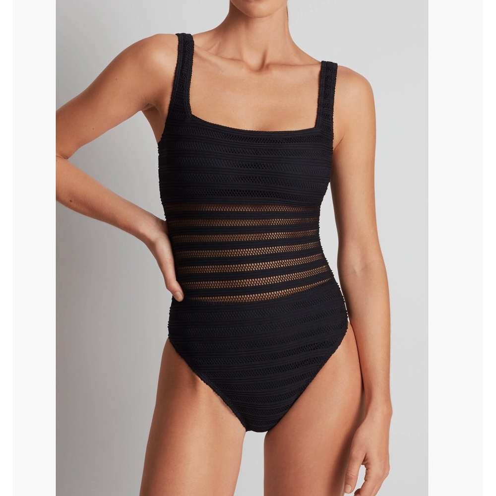 Lauren Ralph Lauren Black Ottoman Mesh Square Neck‎ One Piece Swimsuit Sz 6 NWOT